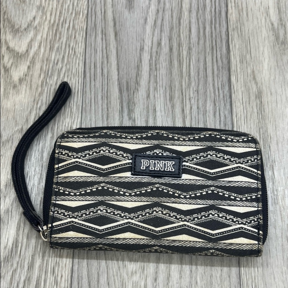 PINK Victoria's Secret Black and Cream Wristlet